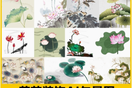 矢量AI水中国风墨传统水彩荷花莲花装饰绘画图案平面包装设计素材